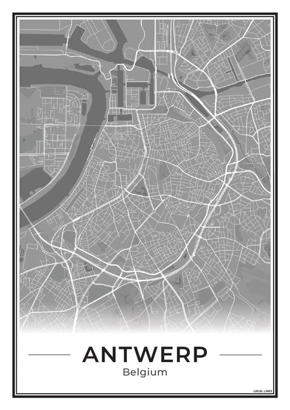 Poster Antwerpen stadskaart als wanddecoratie Dark