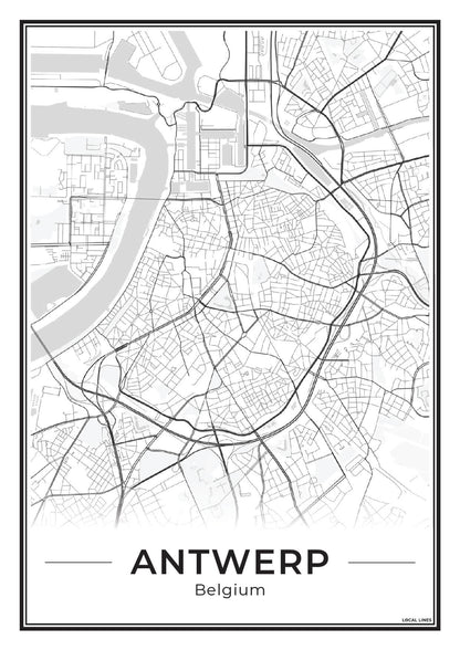 Poster Antwerpen stadskaart als wanddecoratie Light