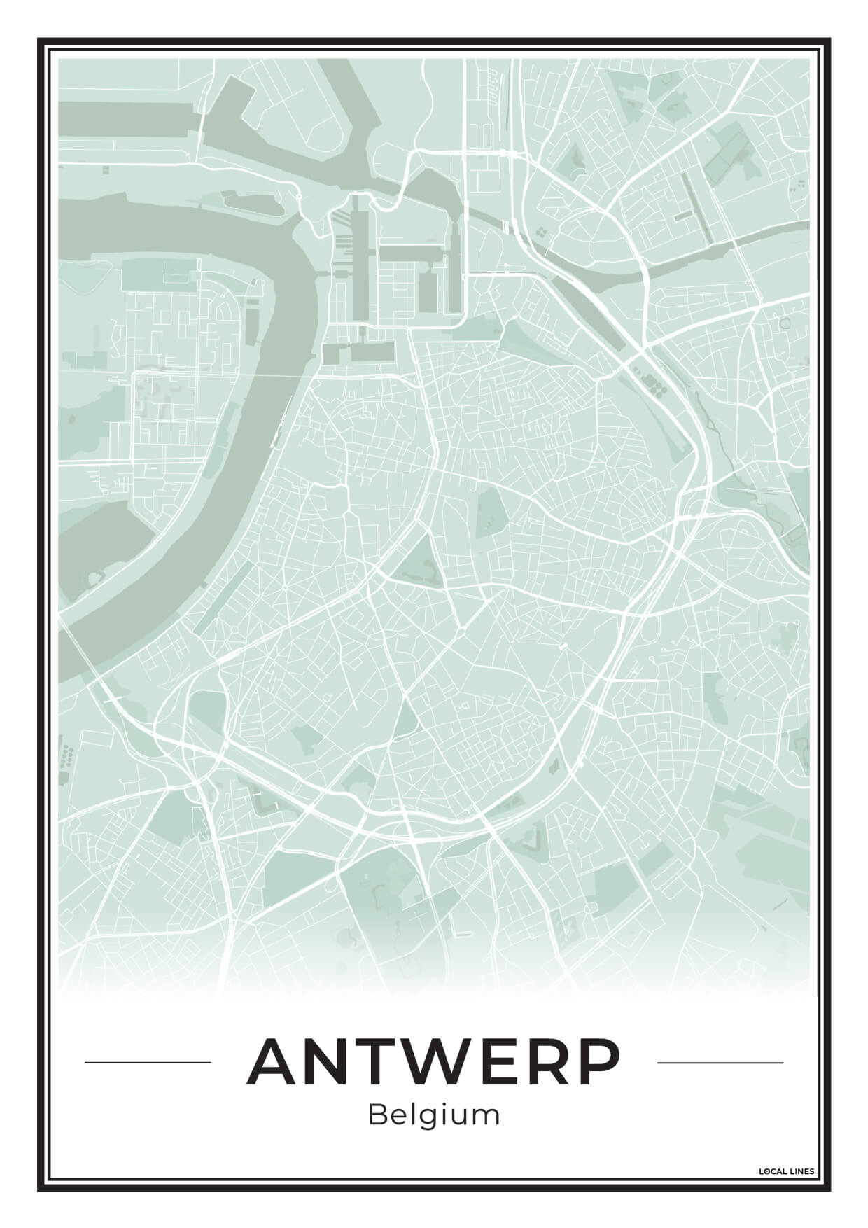 Poster Antwerpen stadskaart als wanddecoratie Sage