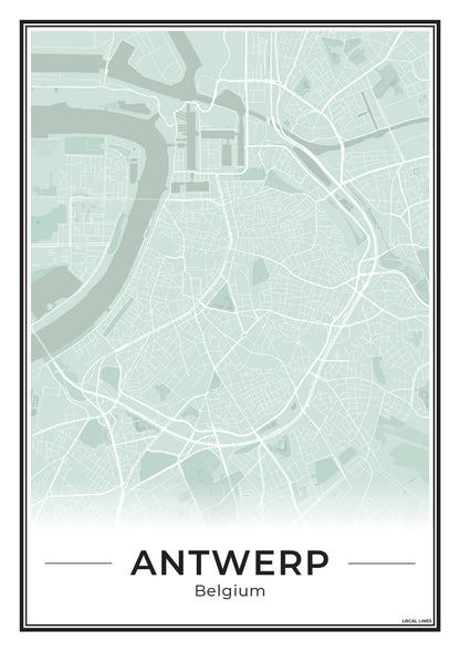 Poster Antwerpen stadskaart als wanddecoratie Sage