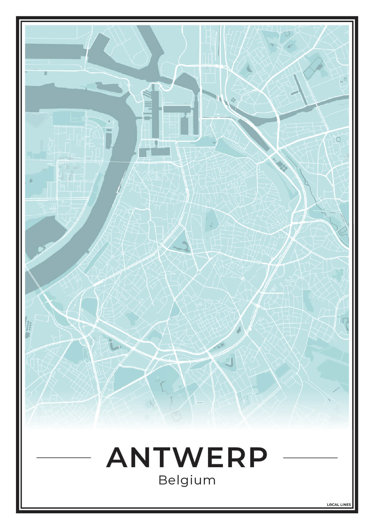 Poster Antwerpen stadskaart als wanddecoratie Sky
