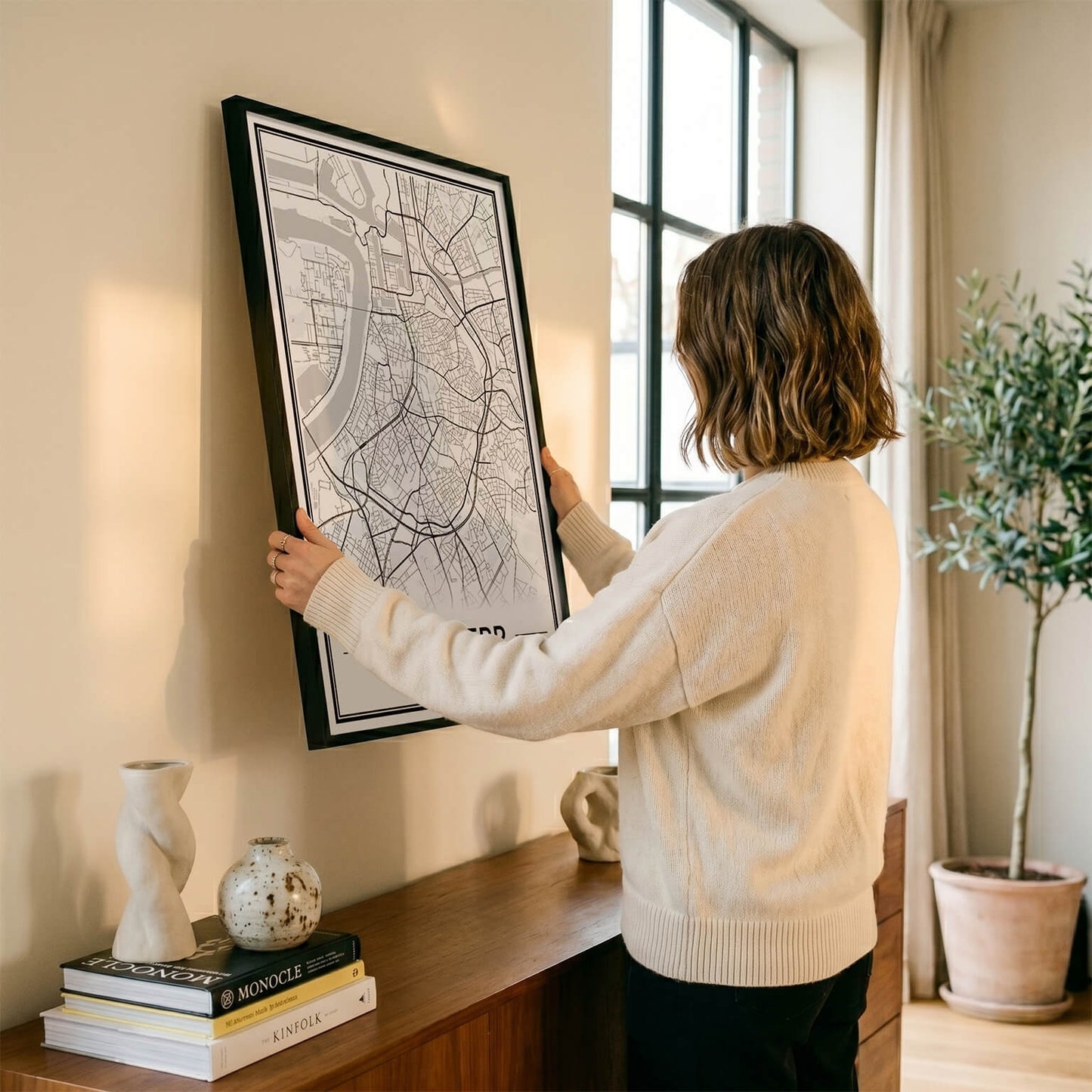 Poster Antwerpen stadskaart als wanddecoratie aan muur in woonkamer Algemeen
