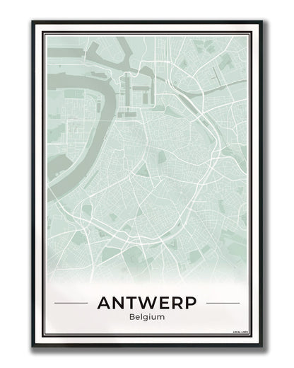 Poster Antwerpen stadskaart als wanddecoratie ingelijst Sage
