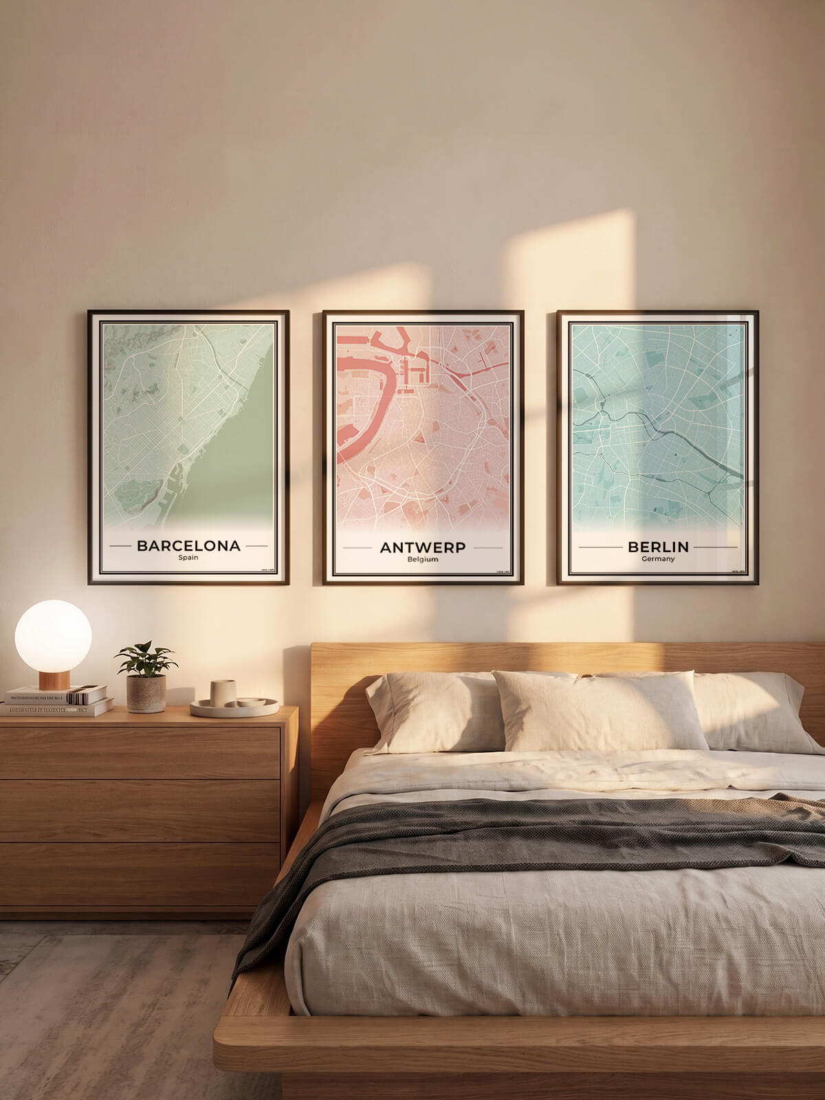 Poster Antwerpen stadskaart als wanddecoratie in Slaapkamer in 3 Kleuren Algemeen