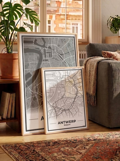 Poster Antwerpen stadskaart als wanddecoratie in woonkamer in wit en grijs Algemeen