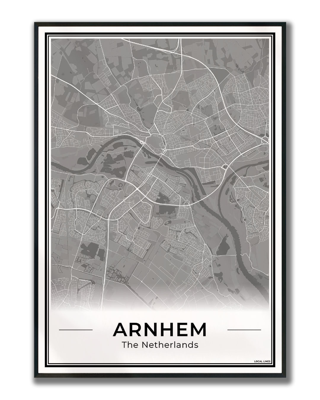 Plattegrond Arnhem stadskaart Ingelijst Dark