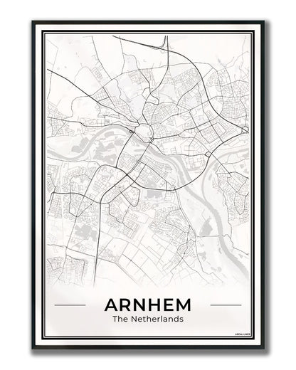 Plattegrond Arnhem stadskaart ingelijst Light