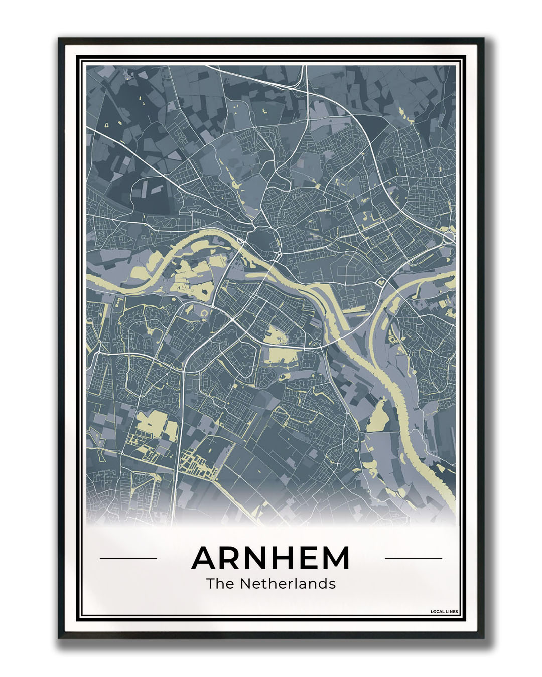 Plattegrond Arnhem stadskaart Midnight Ingelijst