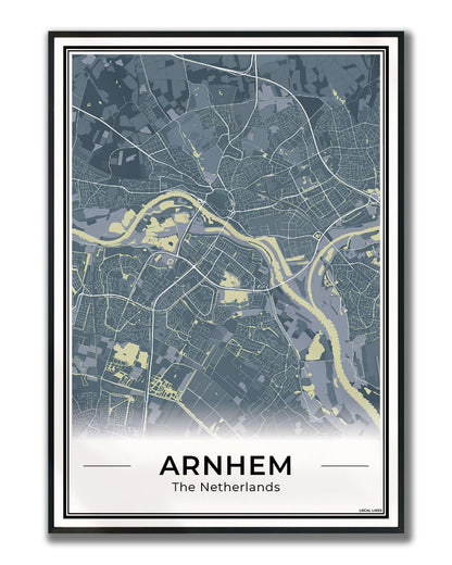 Plattegrond Arnhem stadskaart Midnight Ingelijst
