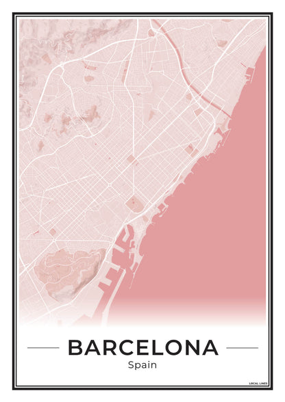 Poster Barcelona Plattegrond als Wanddecoratie Blush