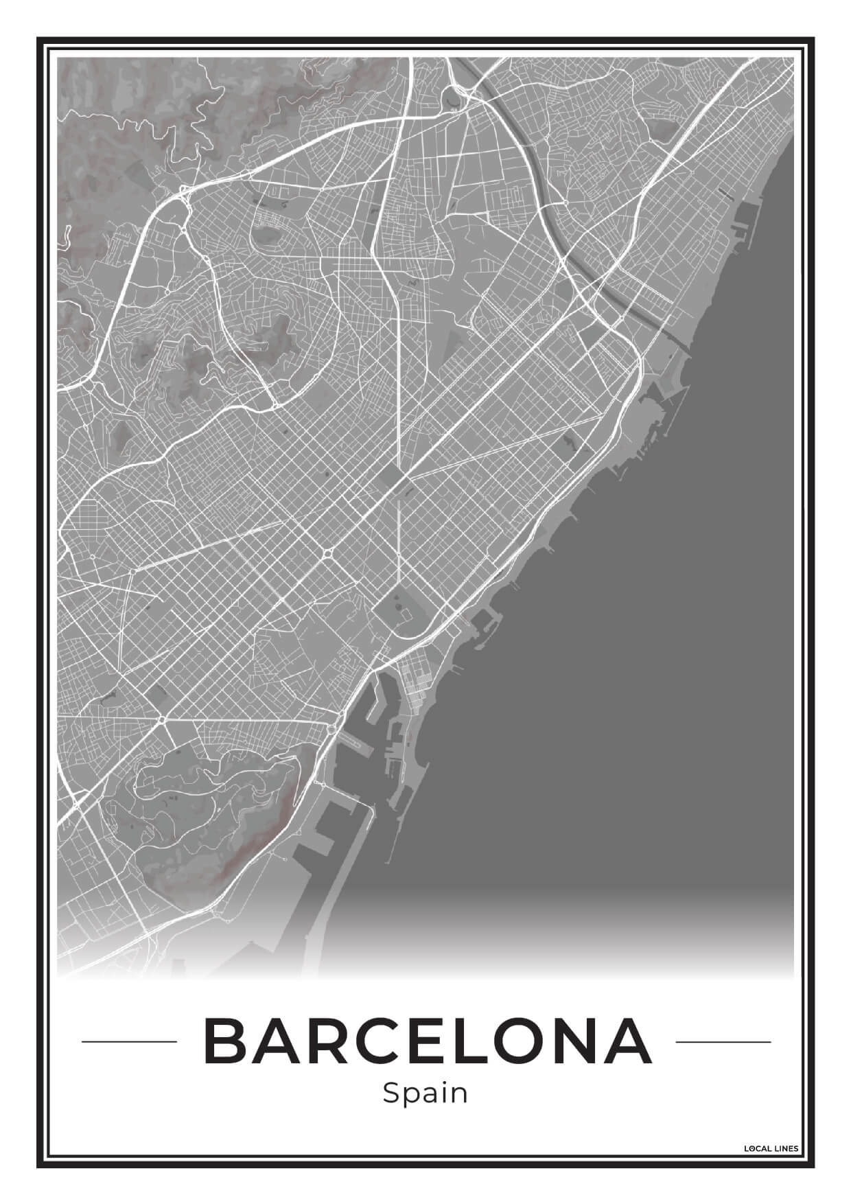 Poster Barcelona Plattegrond als Wanddecoratie Dark