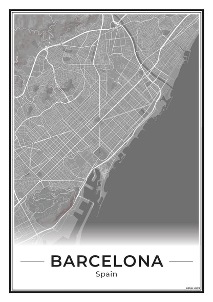 Poster Barcelona Plattegrond als Wanddecoratie Dark