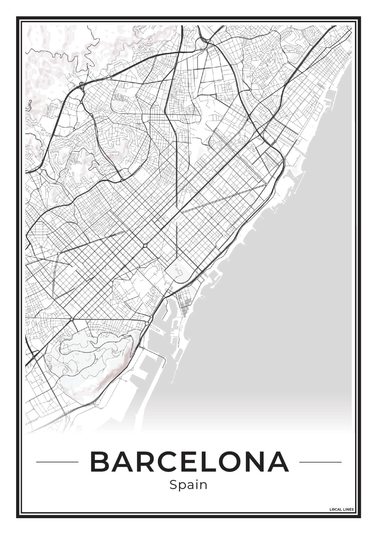 Poster Barcelona Plattegrond als Wanddecoratie Light