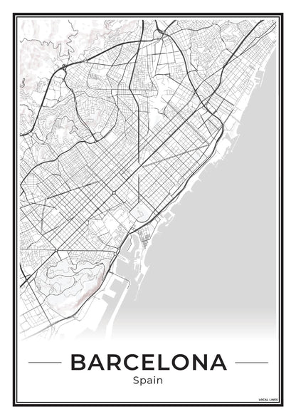 Poster Barcelona Plattegrond als Wanddecoratie Light