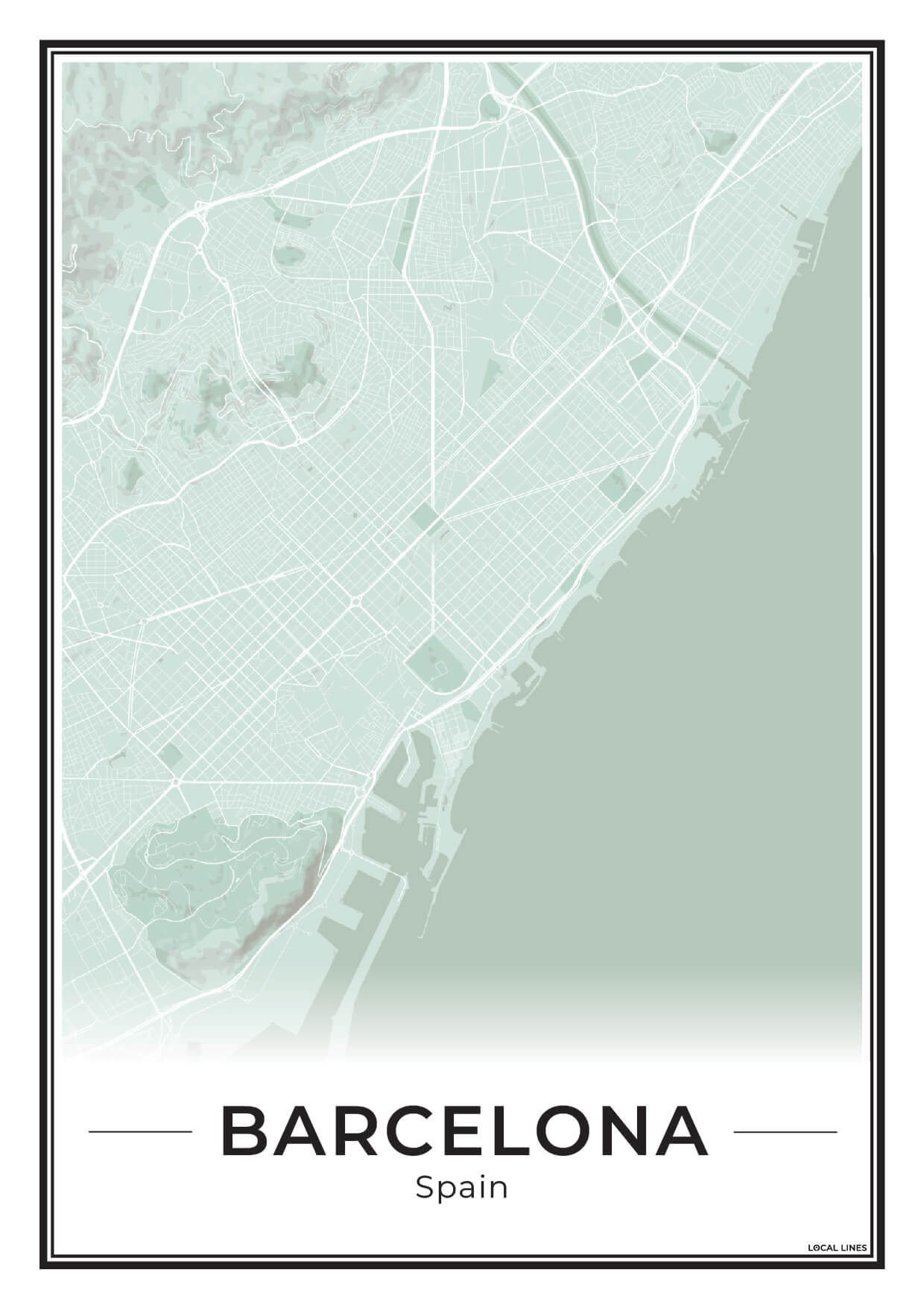 Poster Barcelona Plattegrond als Wanddecoratie Sage