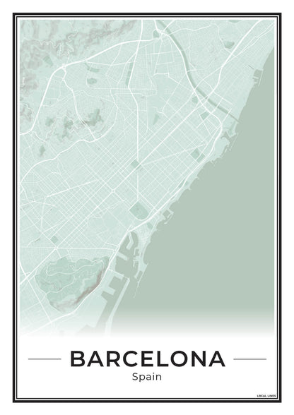 Poster Barcelona Plattegrond als Wanddecoratie Sage