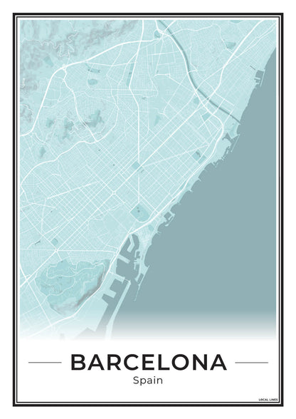 Poster Barcelona Plattegrond als Wanddecoratie Sky