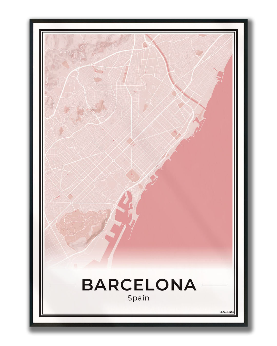 Poster Barcelona Plattegrond als Wanddecoratie ingelijst Blush