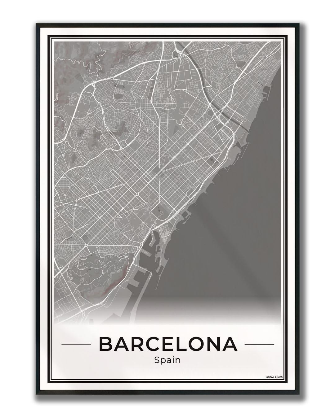 Poster Barcelona Plattegrond als Wanddecoratie ingelijst Dark