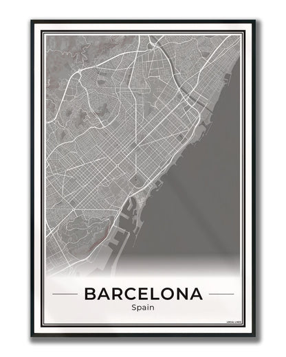 Poster Barcelona Plattegrond als Wanddecoratie ingelijst Dark