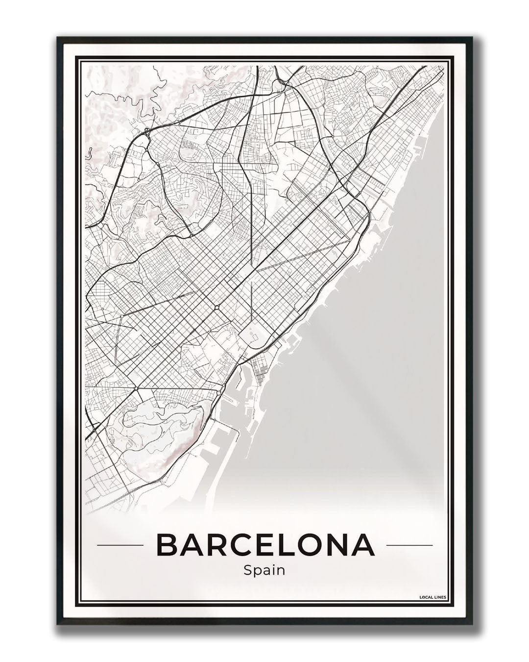 Poster Barcelona Plattegrond als Wanddecoratie ingelijst Light