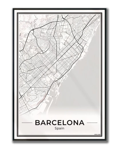 Poster Barcelona Plattegrond als Wanddecoratie ingelijst Light