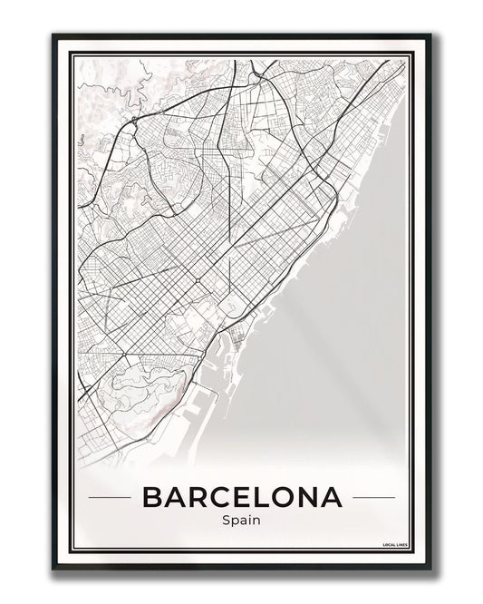 Poster Barcelona Plattegrond als Wanddecoratie ingelijst Light