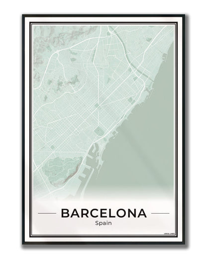 Poster Barcelona Plattegrond als Wanddecoratie ingelijst Sage