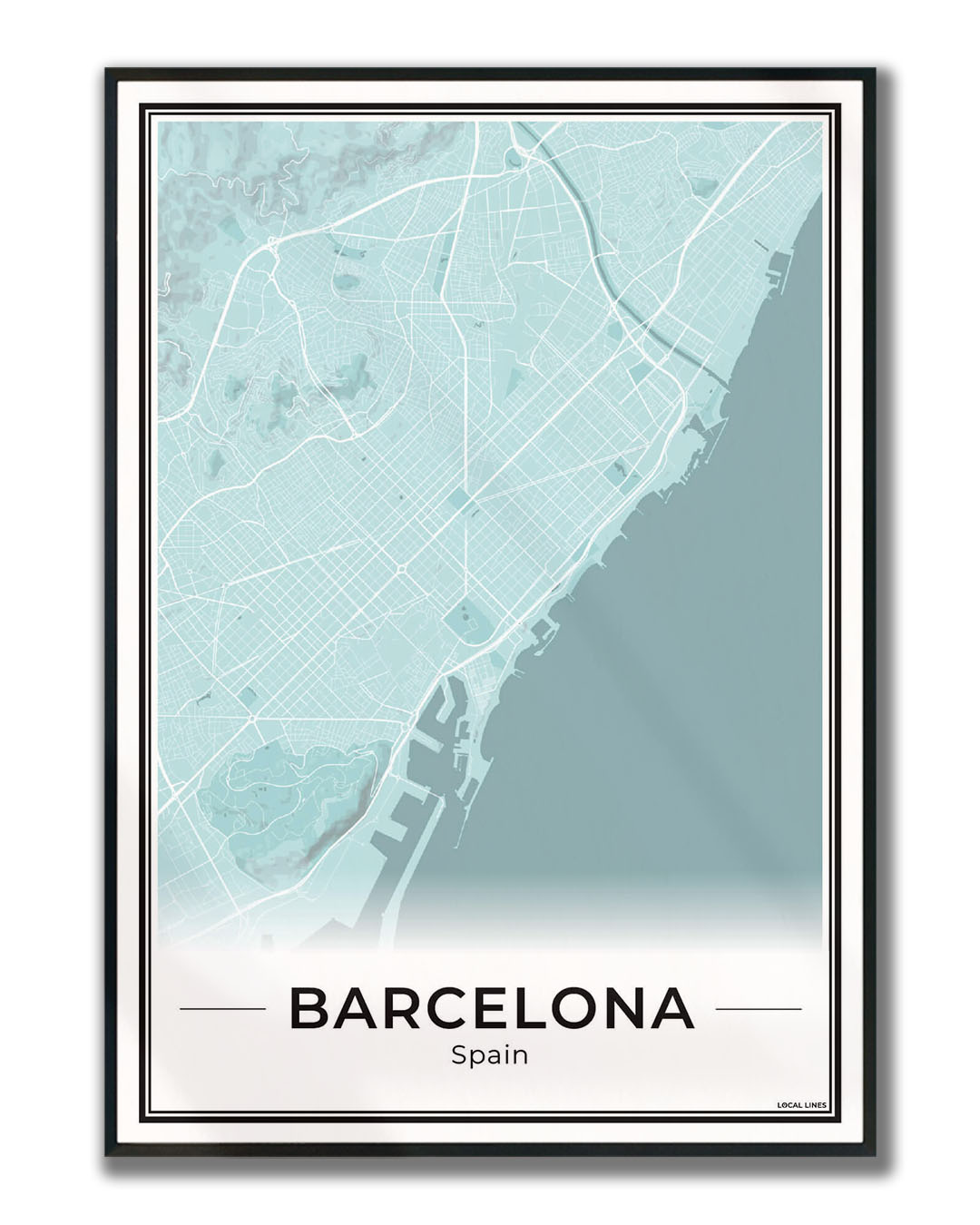 Poster Barcelona Plattegrond als Wanddecoratie ingelijst Sky