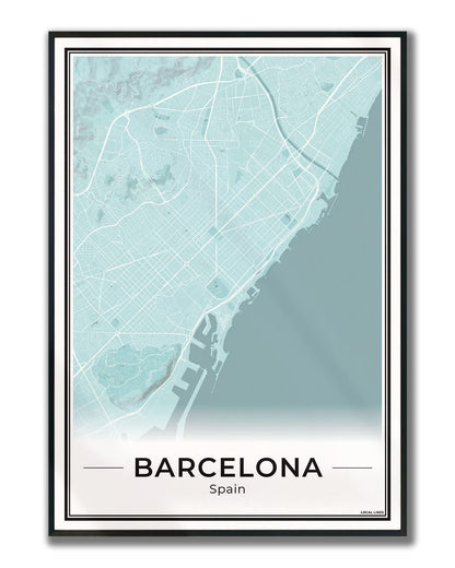 Poster Barcelona Plattegrond als Wanddecoratie ingelijst Sky
