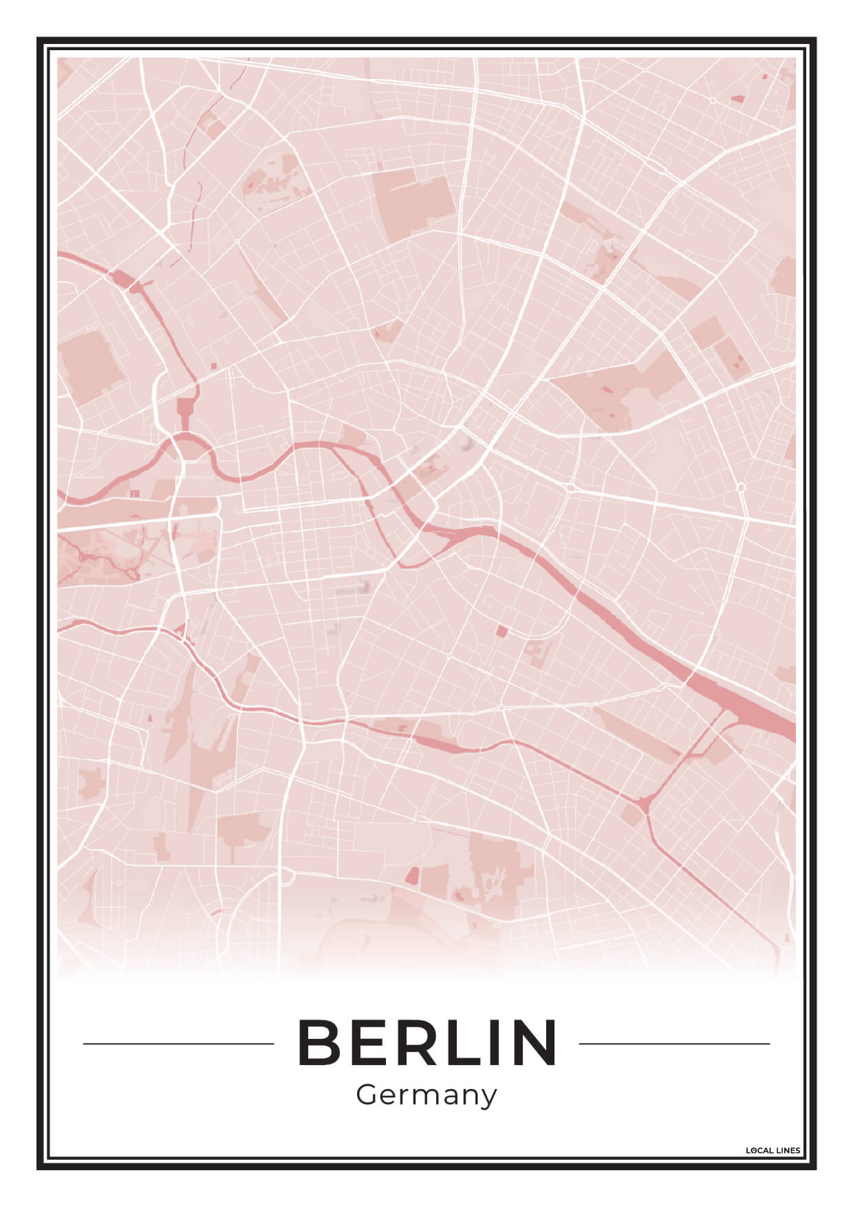 Poster Berlijn Plattegrond als Wanddecoratie Blush