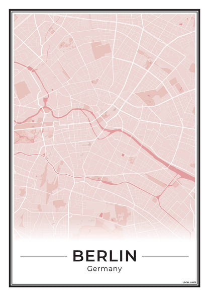 Poster Berlijn Plattegrond als Wanddecoratie Blush