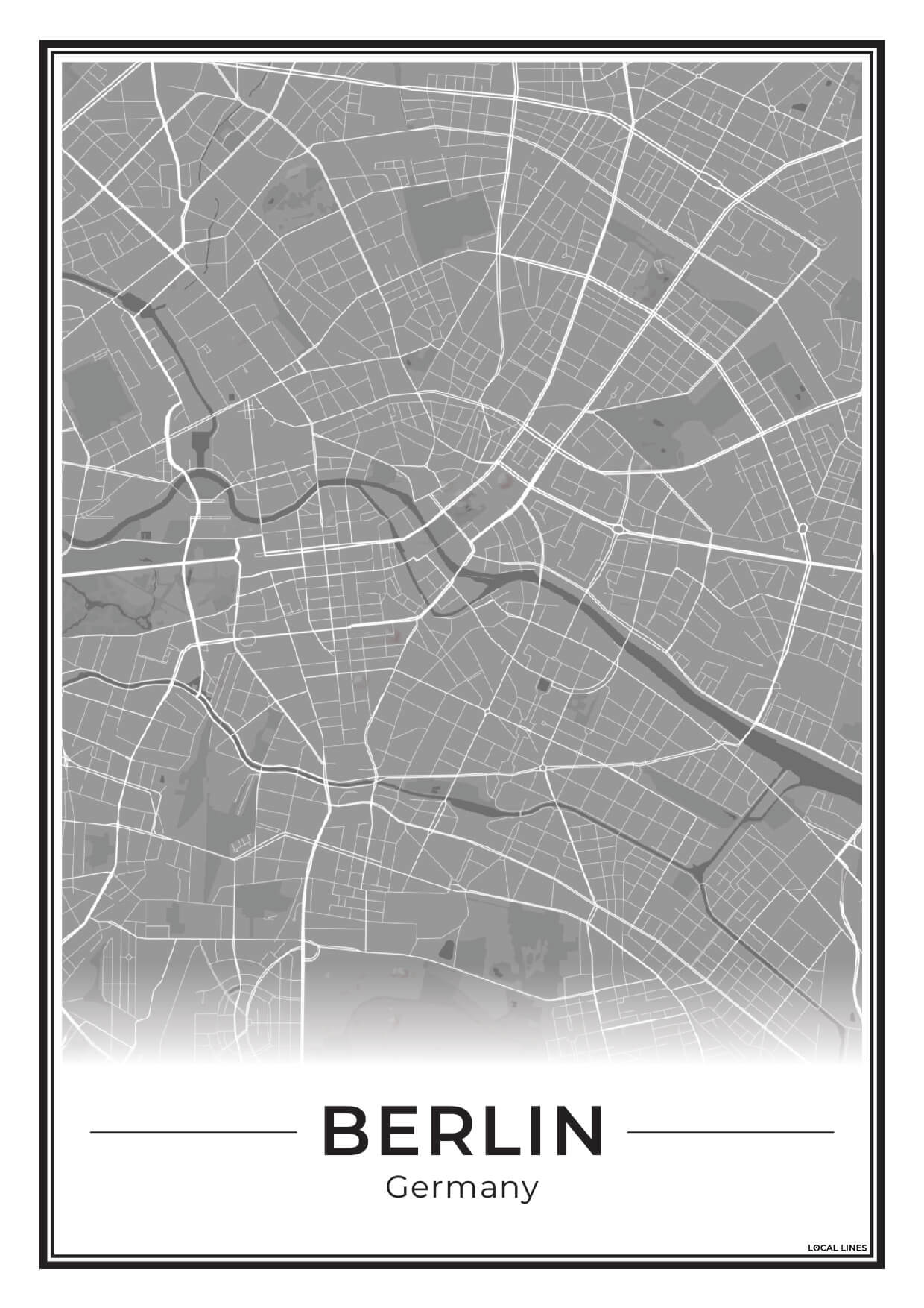 Poster Berlijn Plattegrond als Wanddecoratie Dark