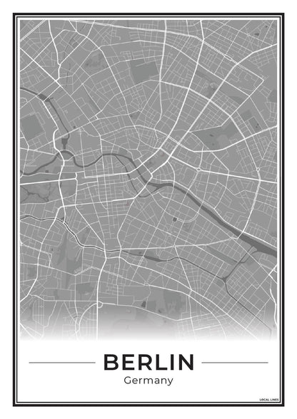 Poster Berlijn Plattegrond als Wanddecoratie Dark