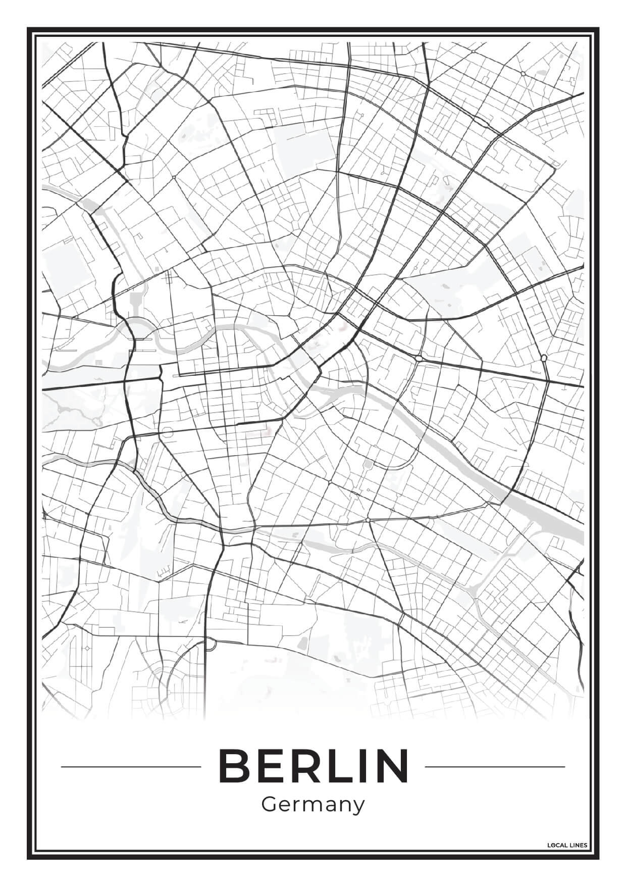 Poster Berlijn Plattegrond als Wanddecoratie Light