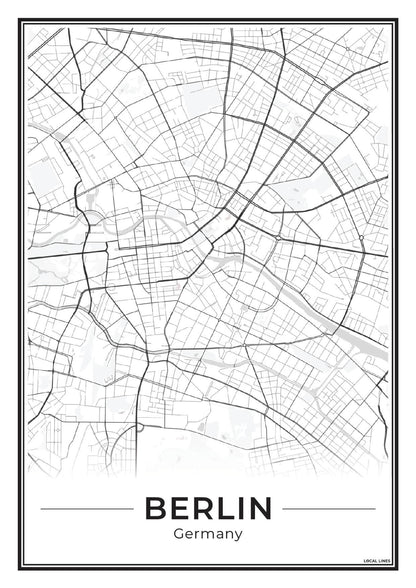 Poster Berlijn Plattegrond als Wanddecoratie Light