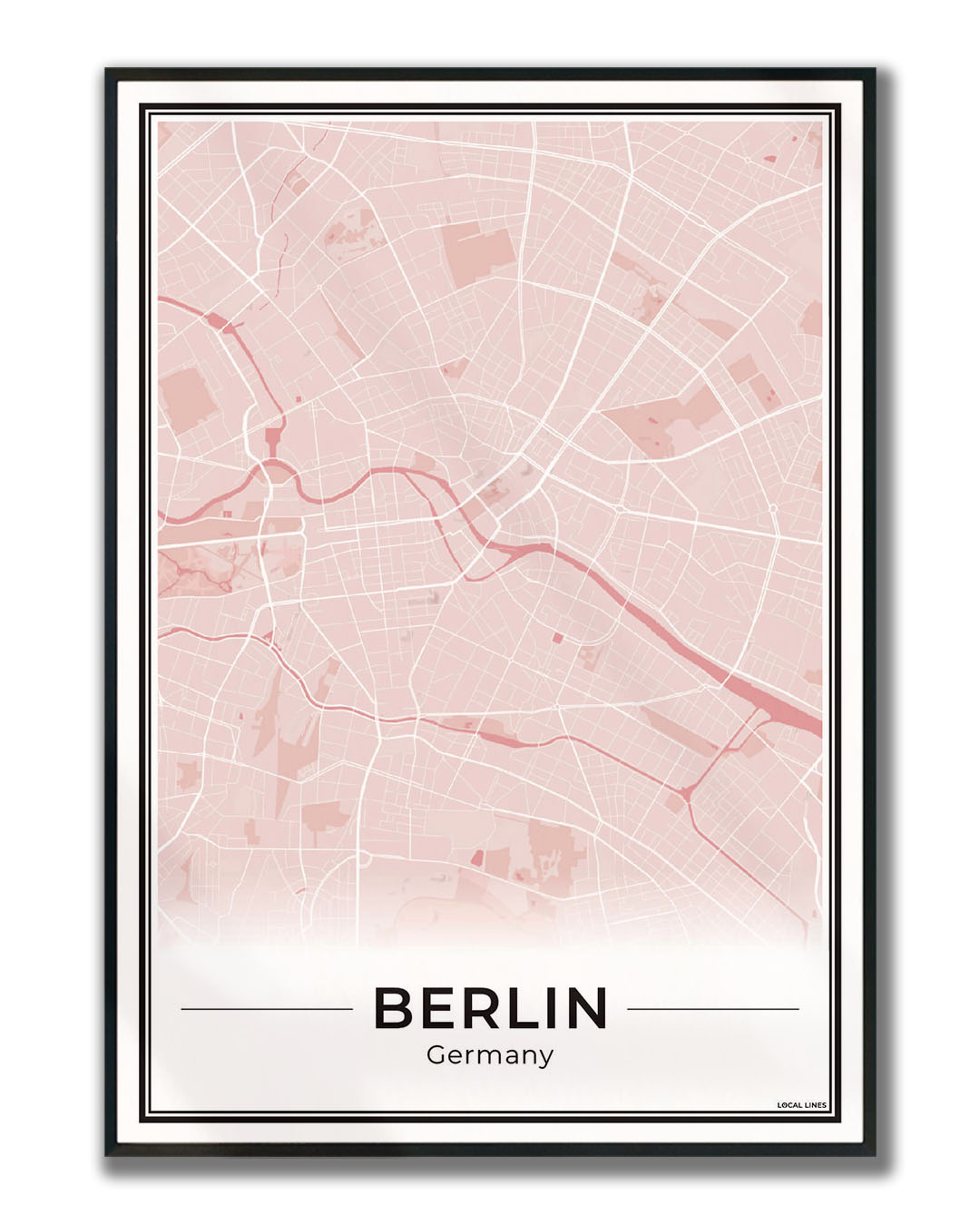 Poster Berlijn Plattegrond als Wanddecoratie ingelijst Blush