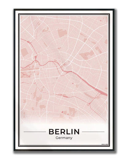 Poster Berlijn Plattegrond als Wanddecoratie ingelijst Blush