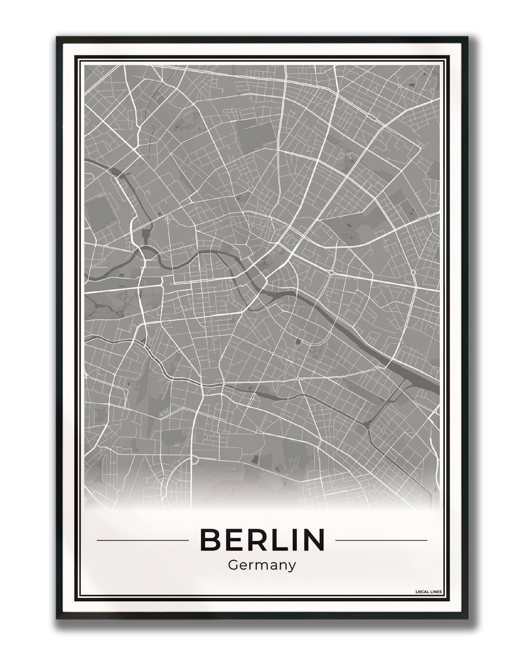 Poster Berlijn Plattegrond als Wanddecoratie ingelijst Dark