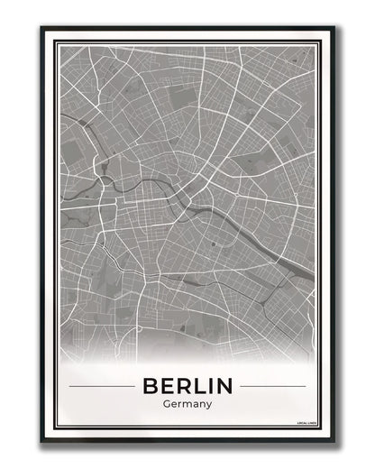 Poster Berlijn Plattegrond als Wanddecoratie ingelijst Dark