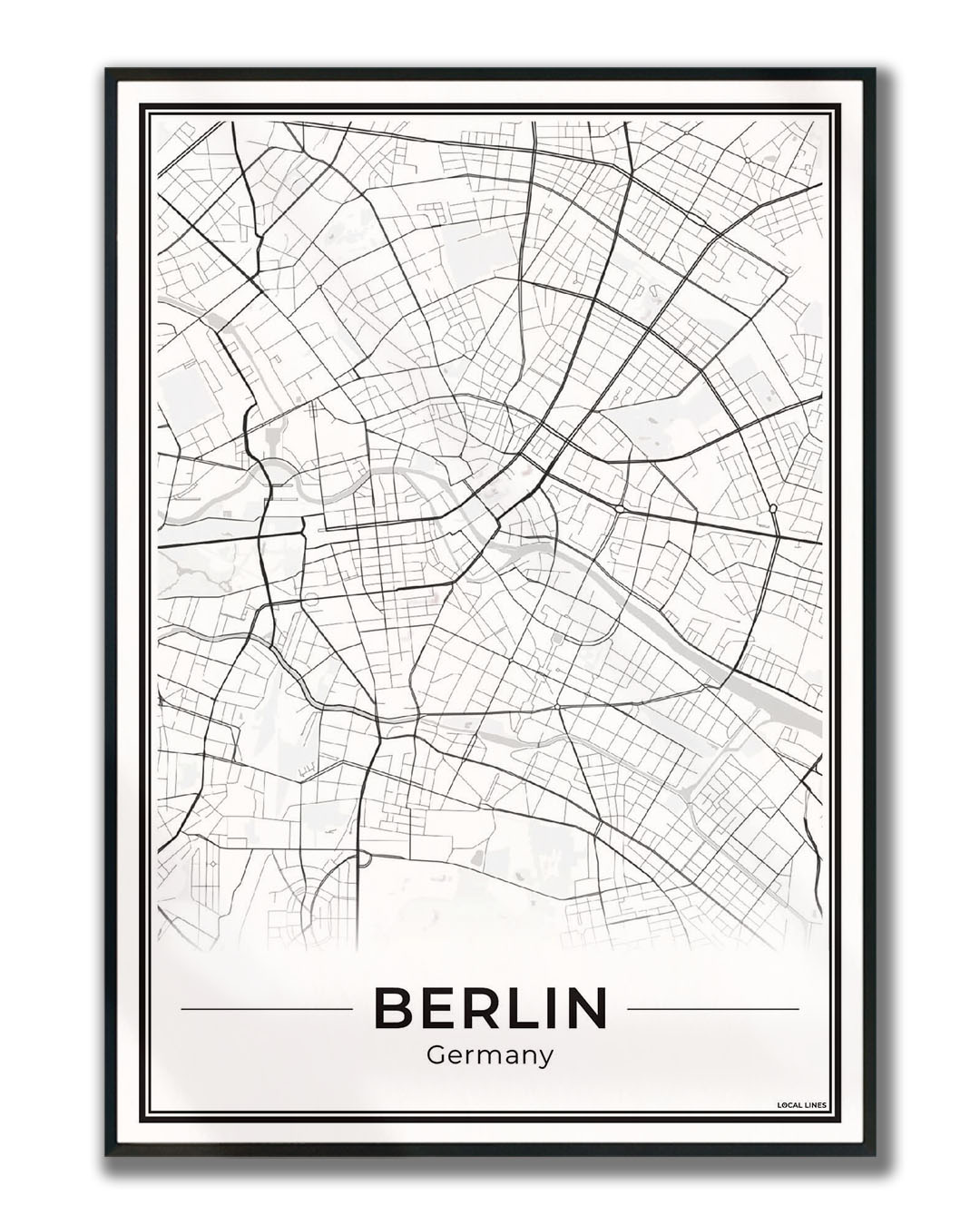 Poster Berlijn Plattegrond als Wanddecoratie ingelijst Light