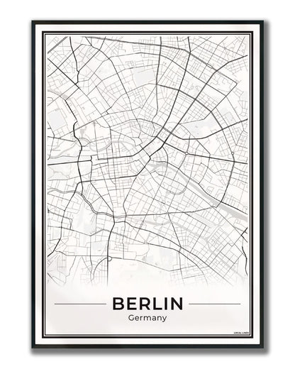 Poster Berlijn Plattegrond als Wanddecoratie ingelijst Light