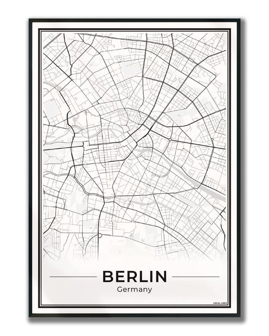 Poster Berlijn Plattegrond als Wanddecoratie ingelijst Light
