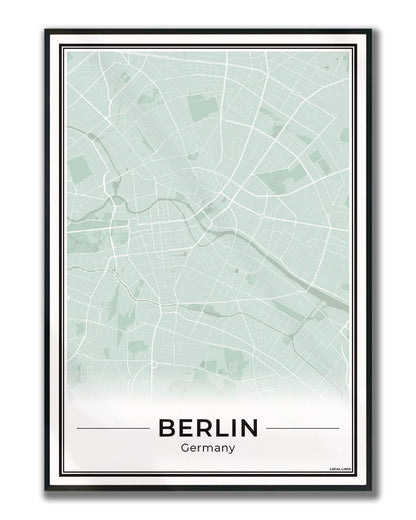 Poster Berlijn Plattegrond als Wanddecoratie ingelijst Sage