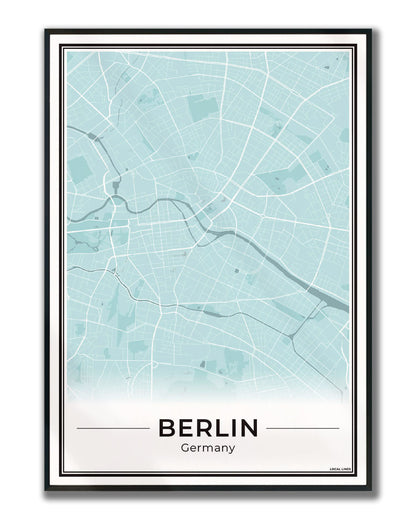 Poster Berlijn Plattegrond als Wanddecoratie ingelijst Sky