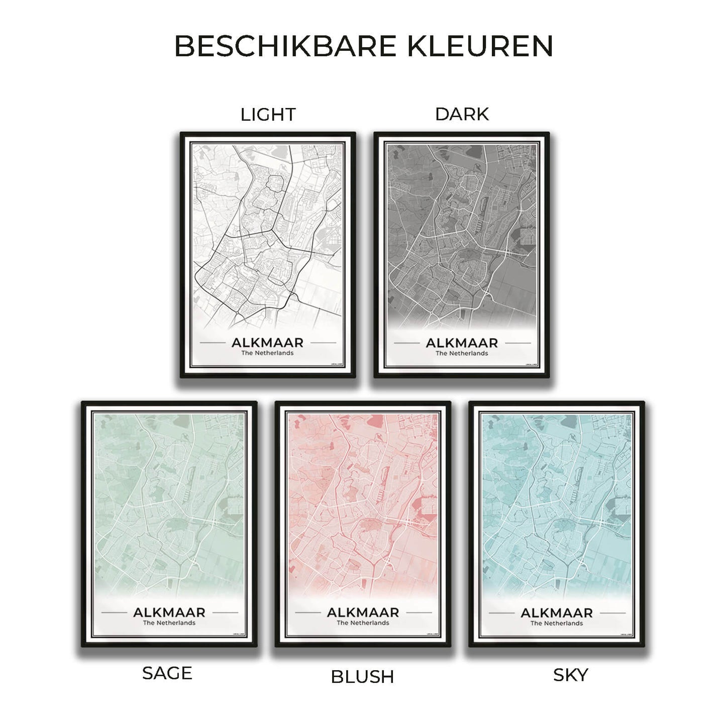 Stadskaart Alkmaar Poster voor Wanddecoratie in 5 kleuren Algemeen