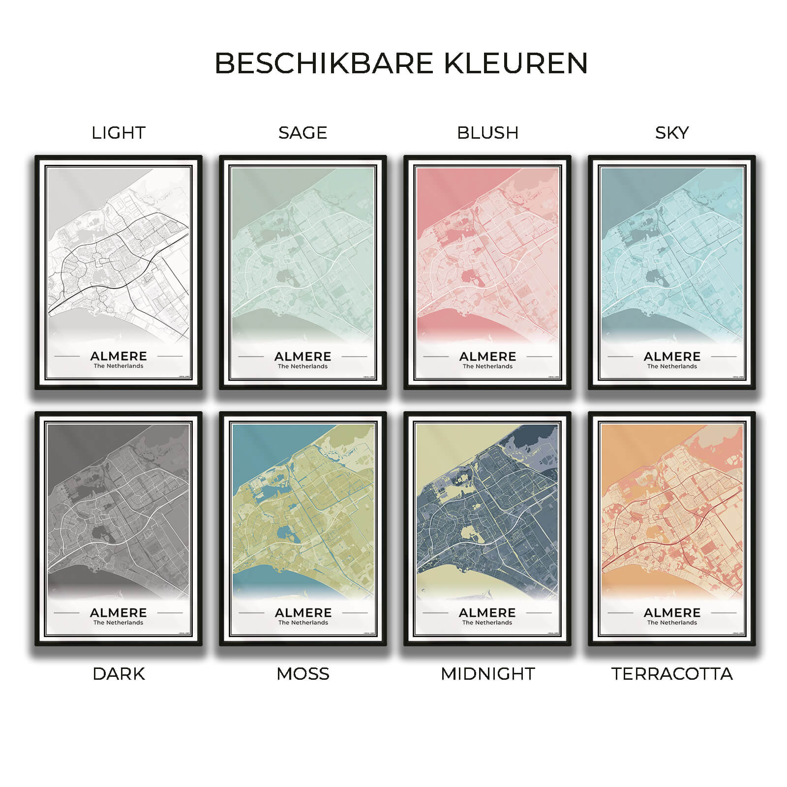 Plattegrond Almere in 8 kleuren beschikbaar Algemeen
