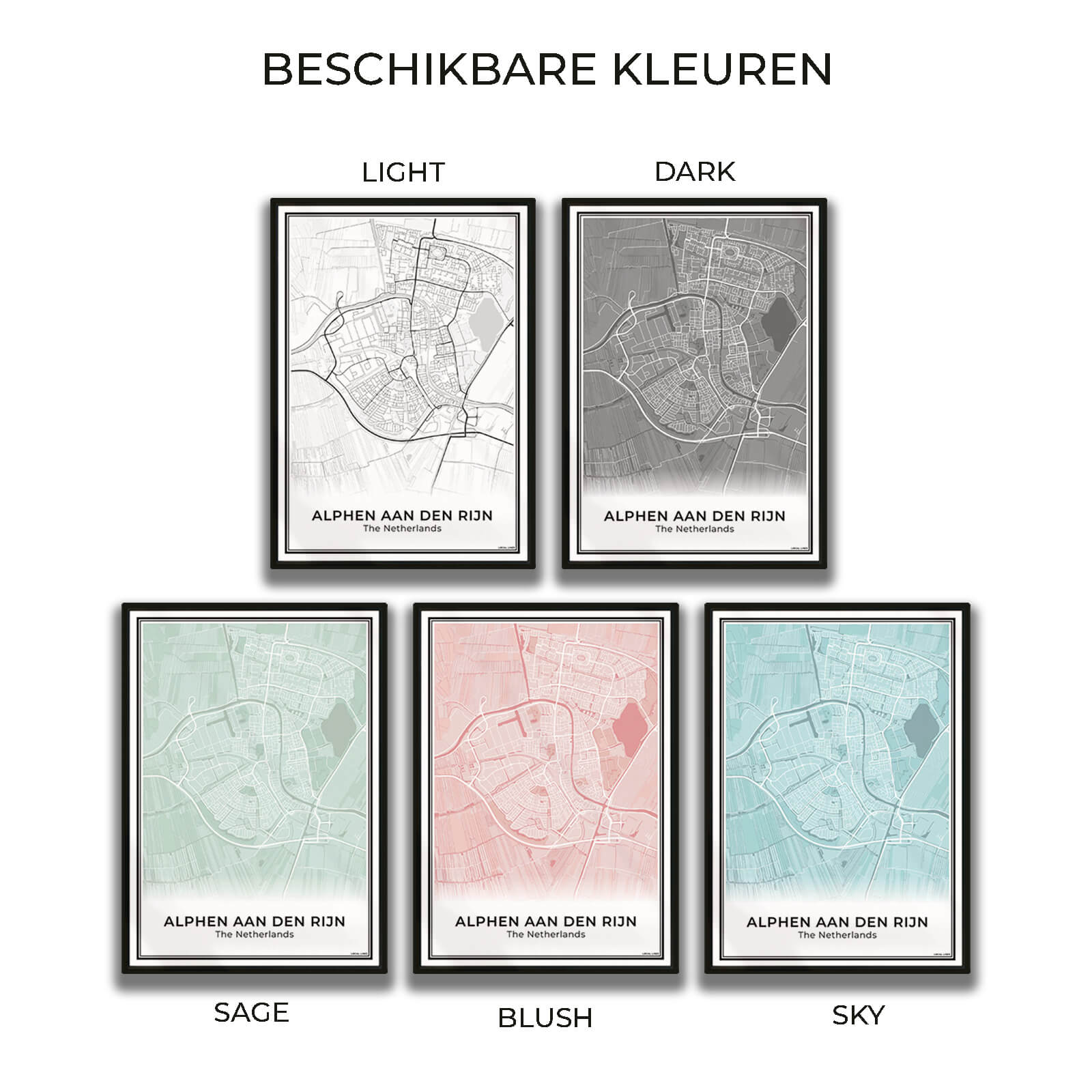 Stadskaart Alphen aan den Rijn Poster voor Wanddecoratie in 5 kleuren Algemeen
