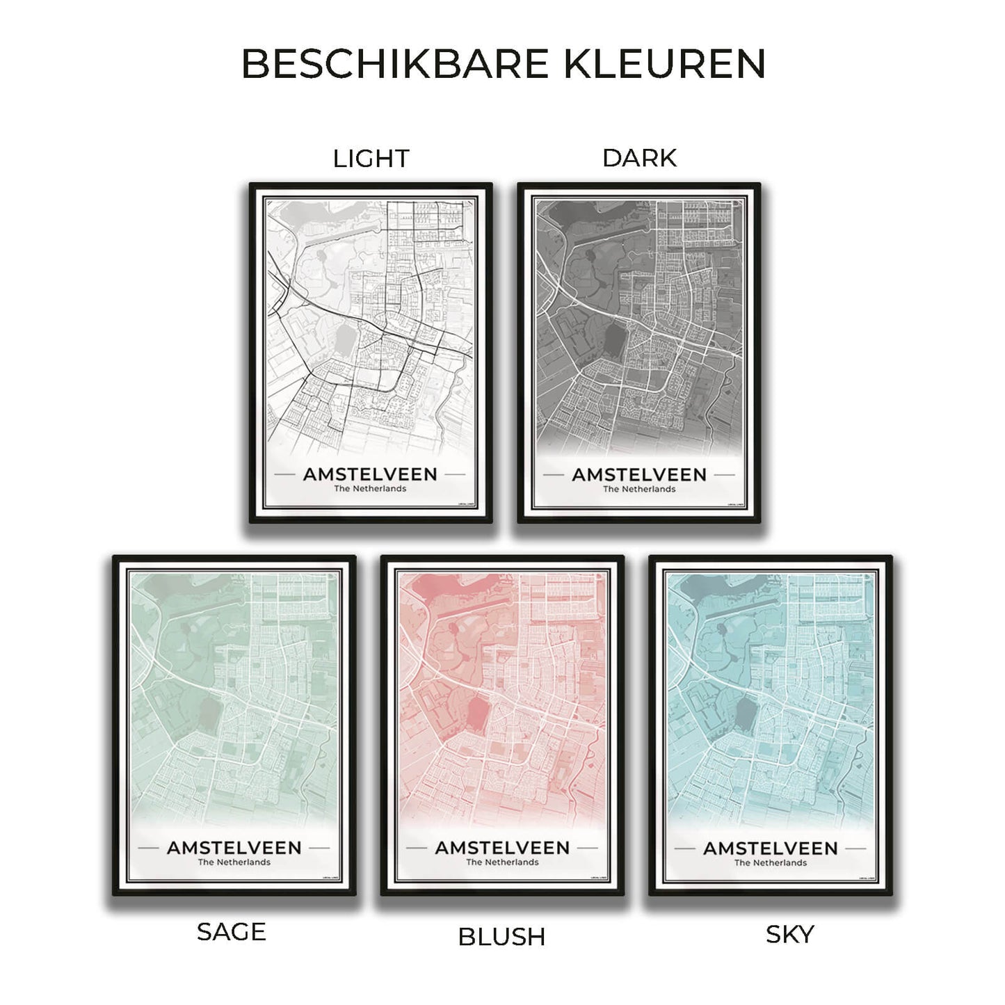 Stadskaart Amstelveen Poster voor Wanddecoratie beschikbaar in 5 kleuren Algemeen