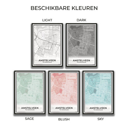 Stadskaart Amstelveen Poster voor Wanddecoratie beschikbaar in 5 kleuren Algemeen